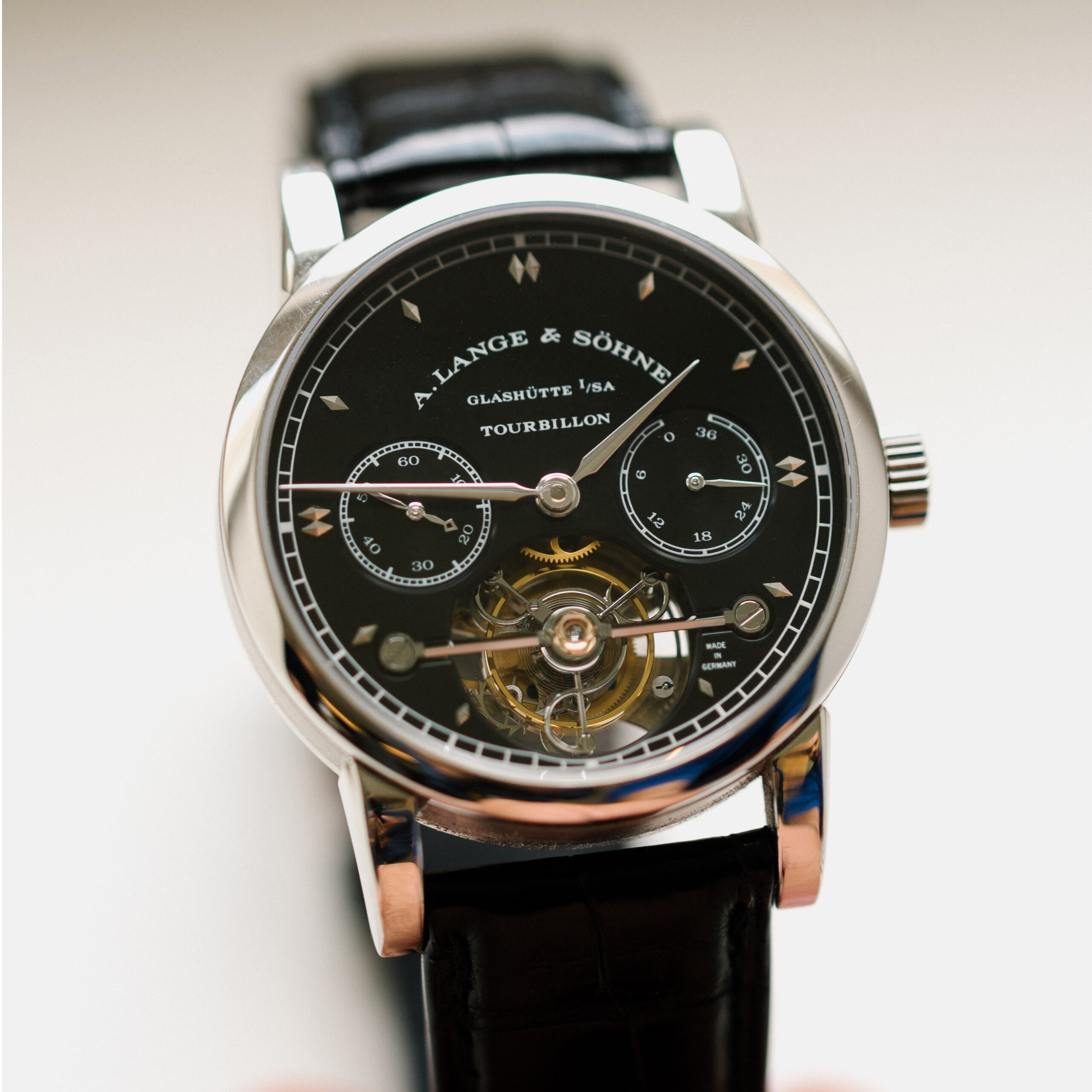 A. Lange & Söhne Tourbillon Pour le Mérite 711.035 — Platinum, Black dial, 36mm, Piece Unique