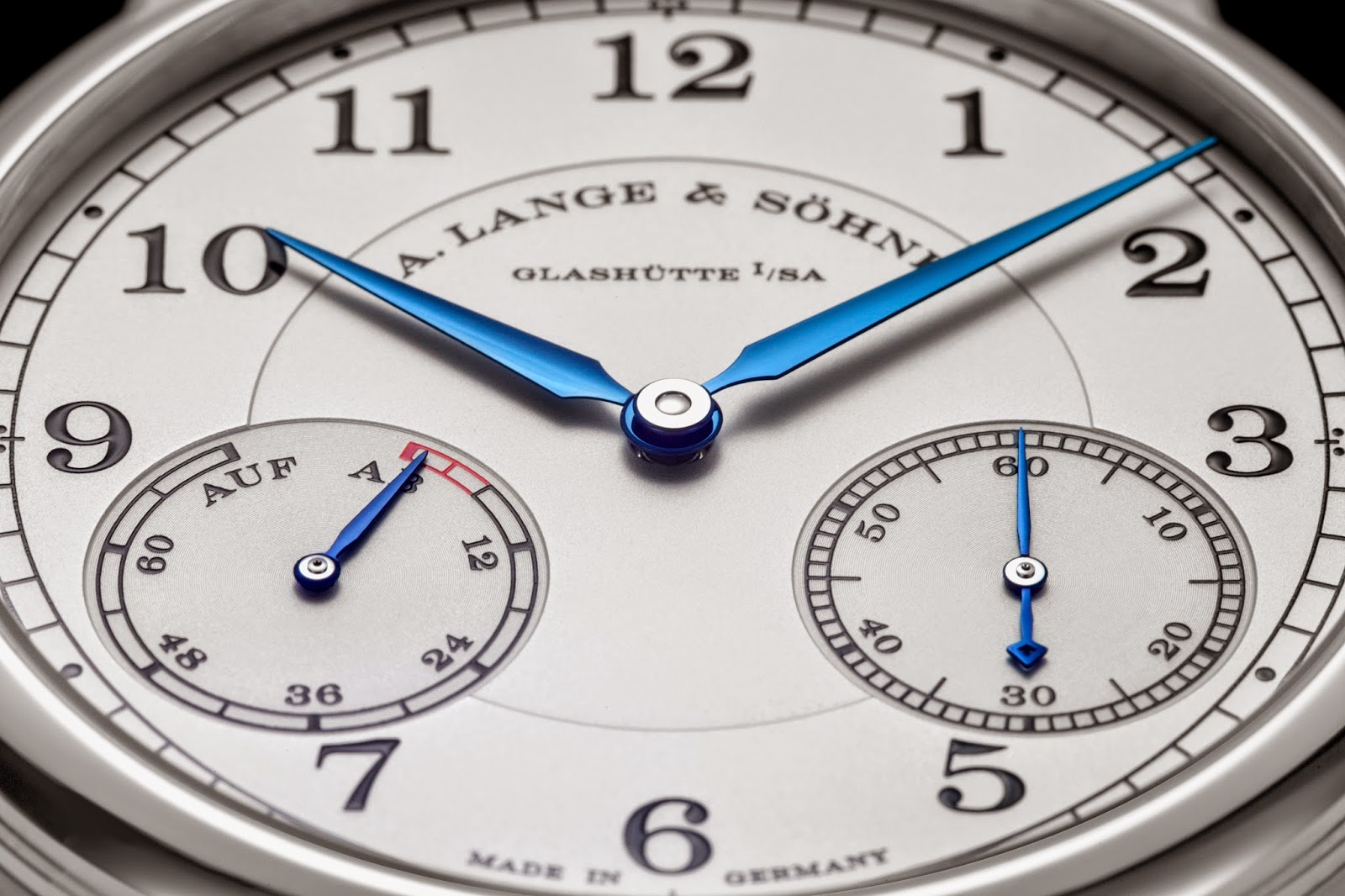 a lange söhne 1815 updown white gold silver dial 39mm dial macro