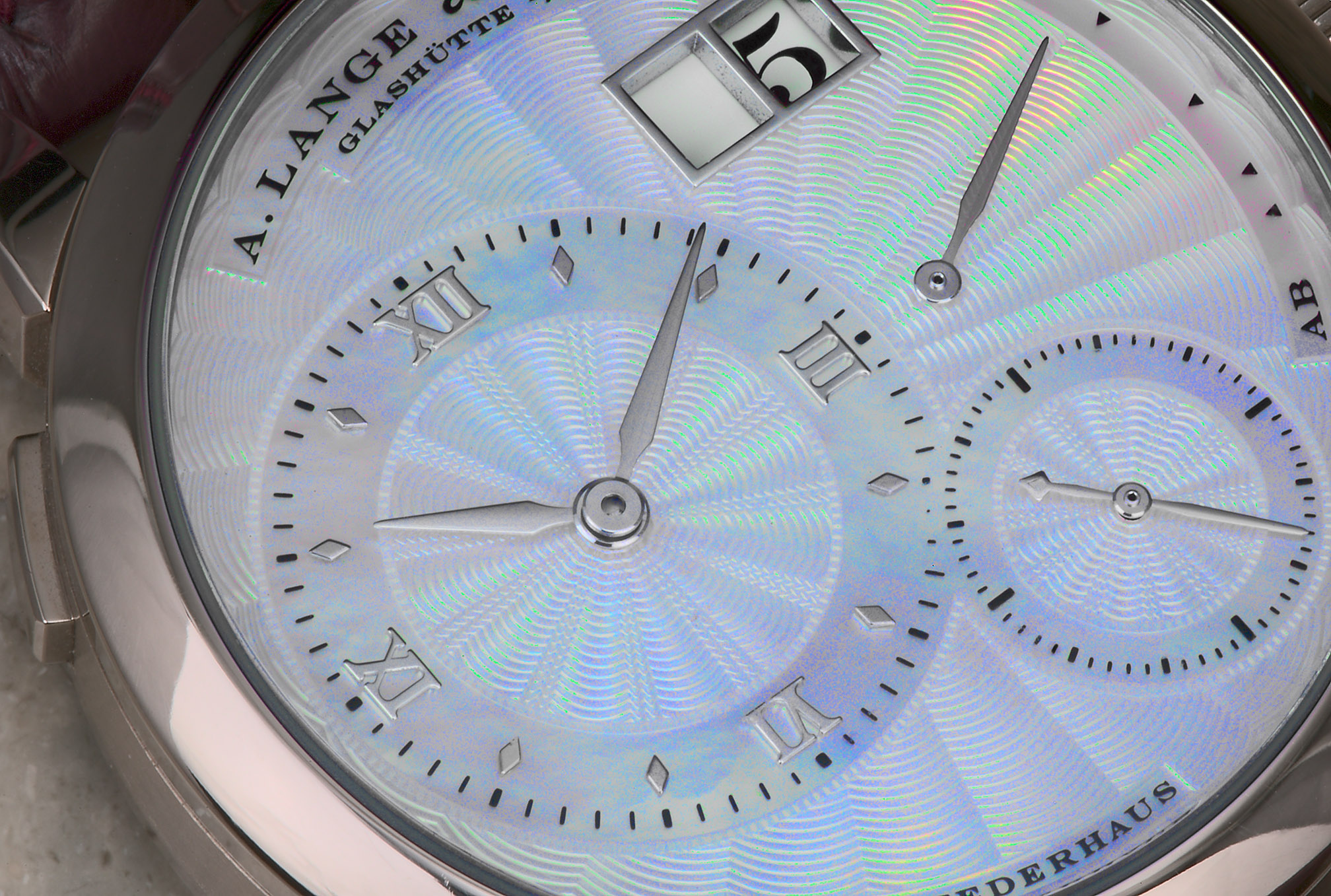 a lange söhne lange 1 soiree mother of pearl reference 110.030 dial close up