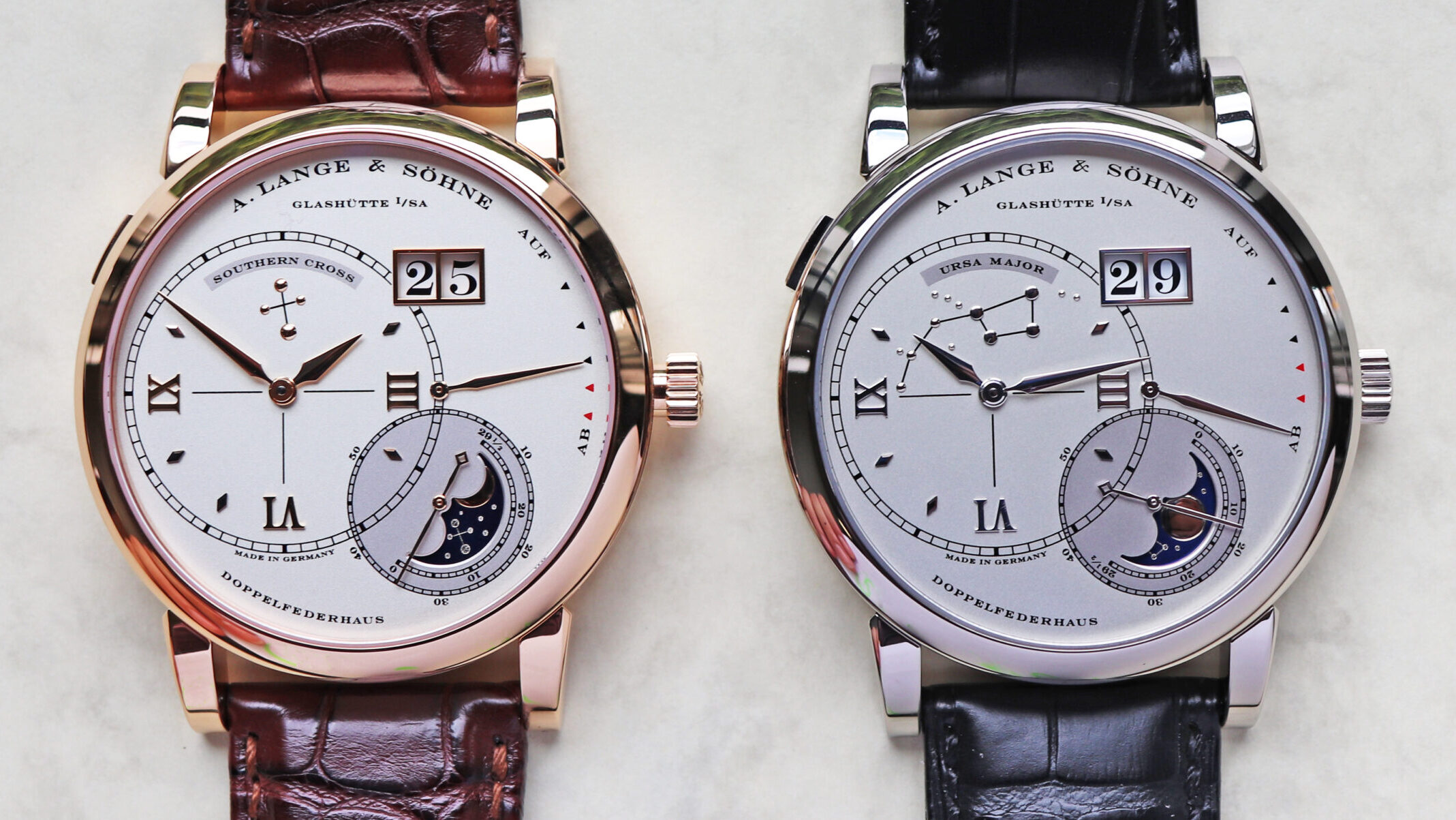 Grand Lange 1 Luna Mundi set in white gold and rose gold