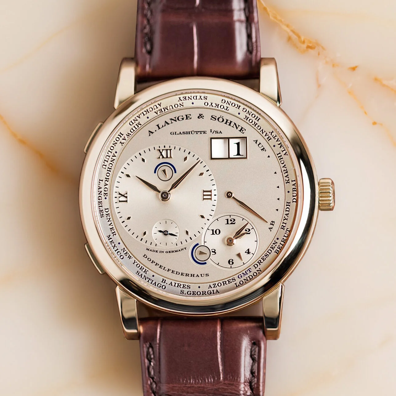 Lange 1 Time Zone Honey Gold