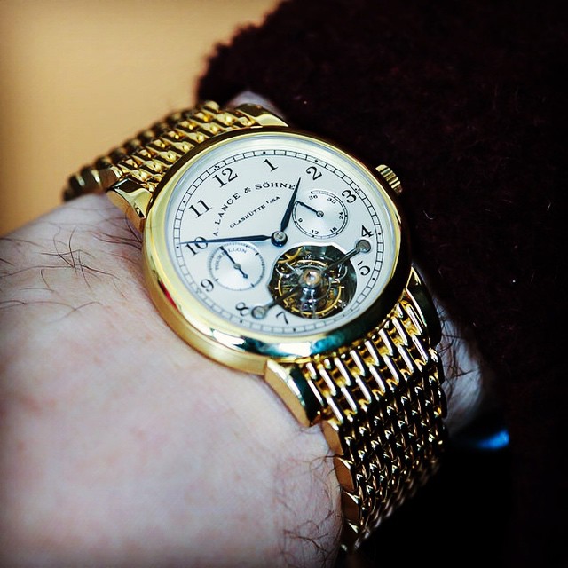A. Lange & Söhne Tourbillon Pour le Mérite 751.001 — Yellow Gold, Wellendorff bracelet, Piece Unique