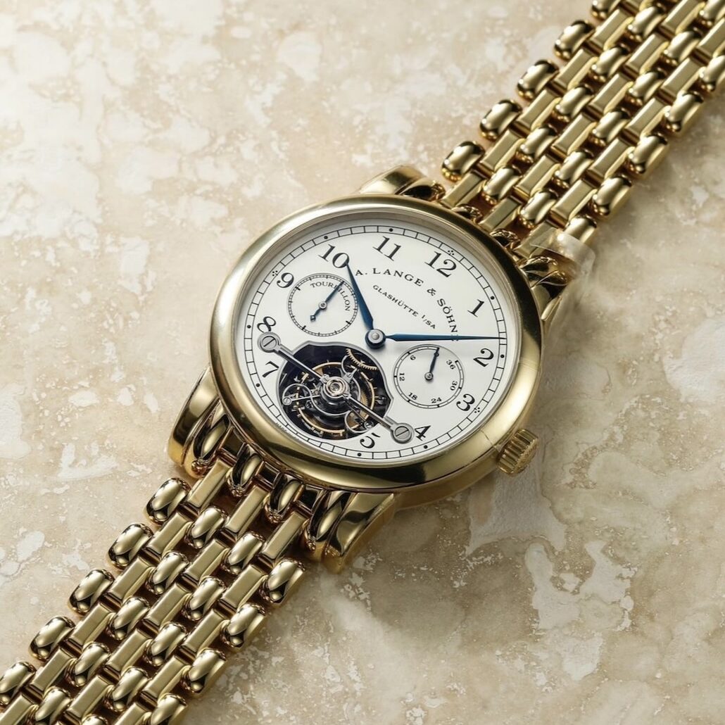A. Lange & Söhne Tourbillon Pour le Mérite 701.301 — Yellow Gold, Wellendorff bracelet, Piece Unique