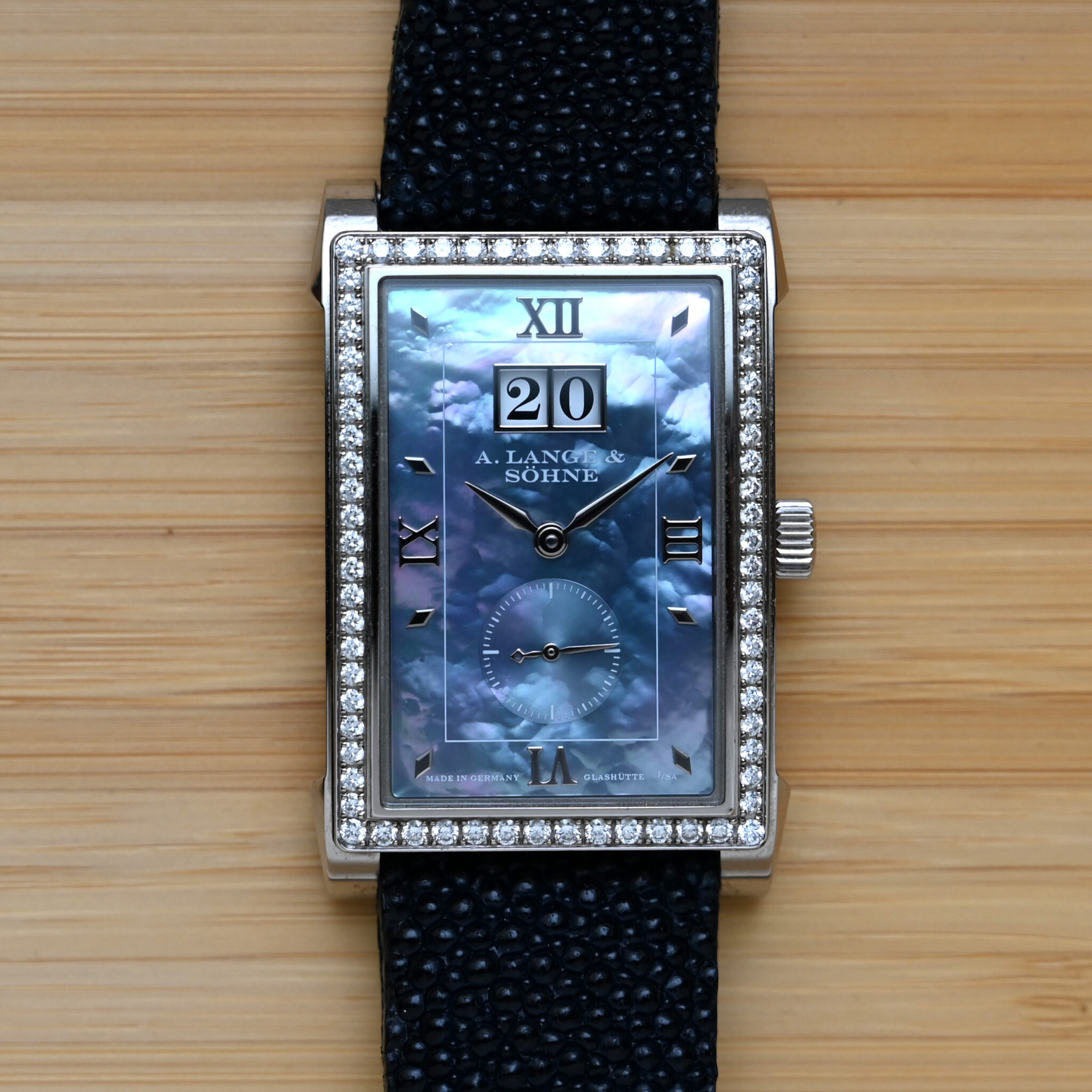 A Lange Söhne Cabaret blue mother of pearl dial