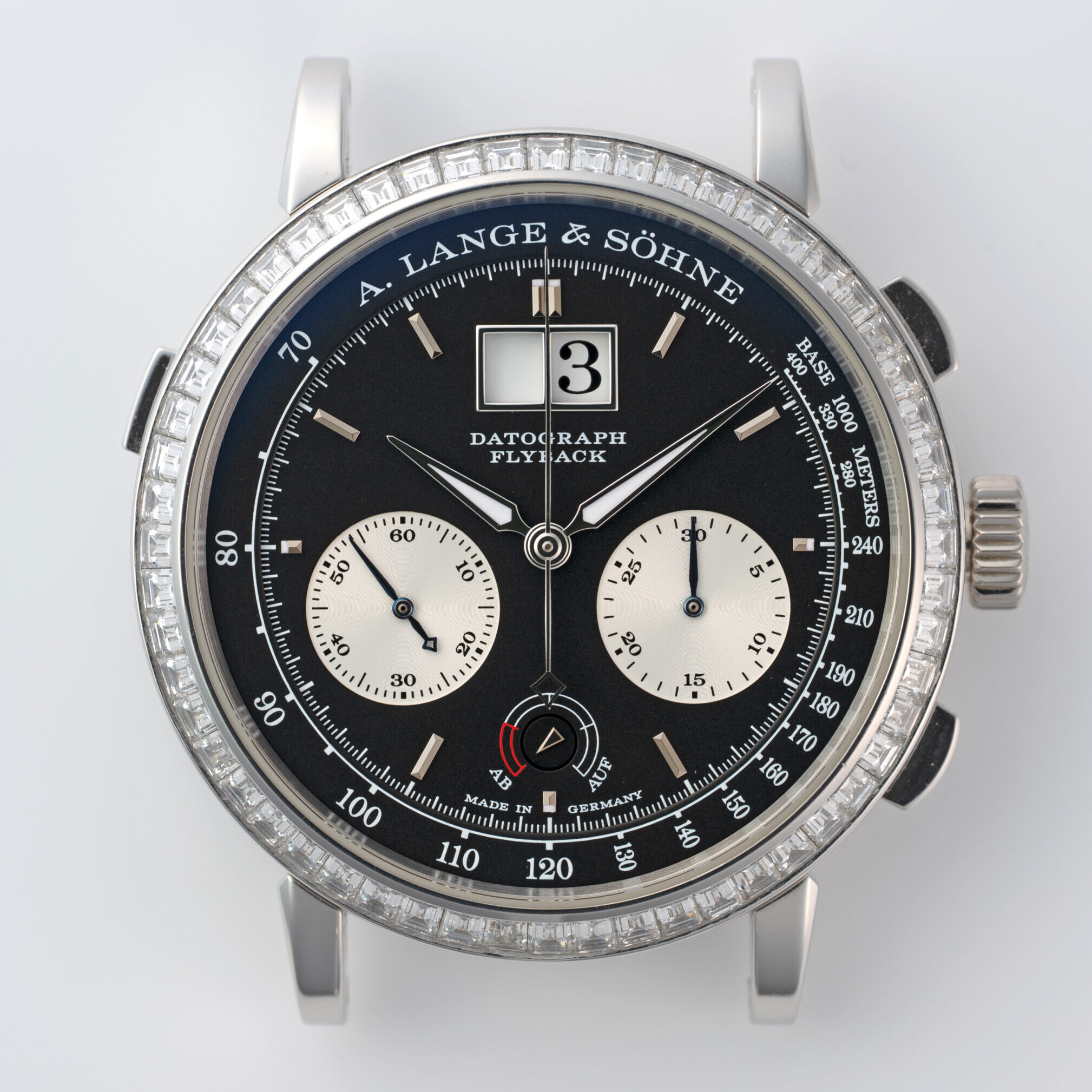 a lange Söhne datograph platinum baguette bezel 405.835 dial and case