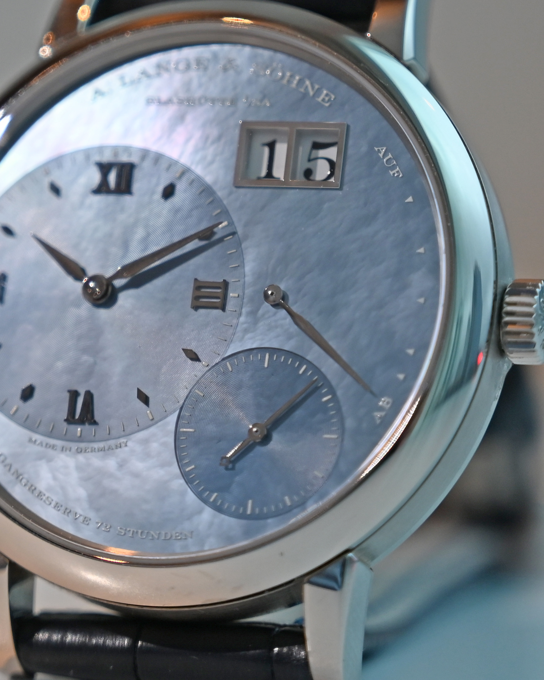 Grand Lange 1 Dubail Edition mother of pearl dial detail