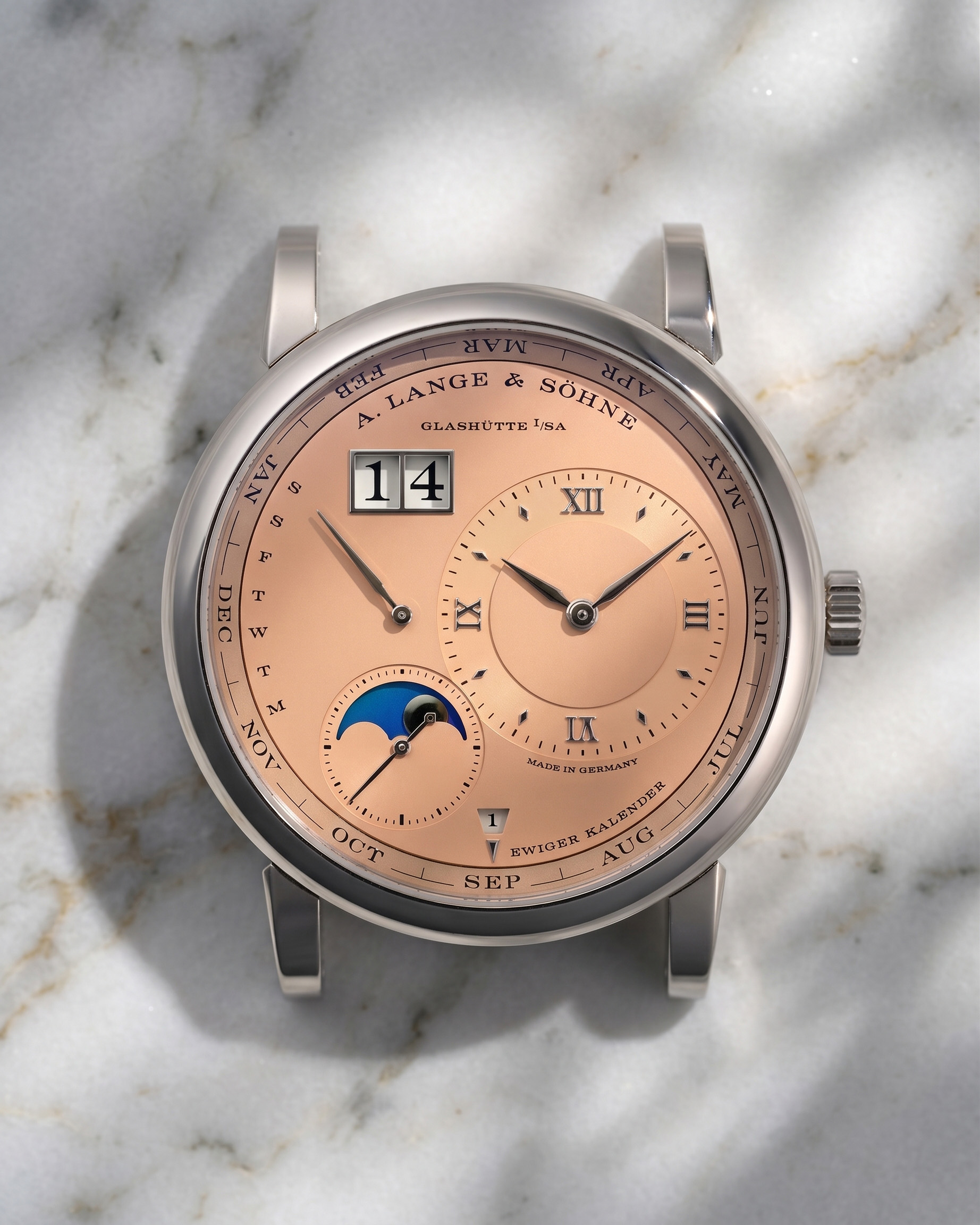 A. Lange & Söhne Lange 1 Perpetual Calendar Salmon Dial 345.056 white gold