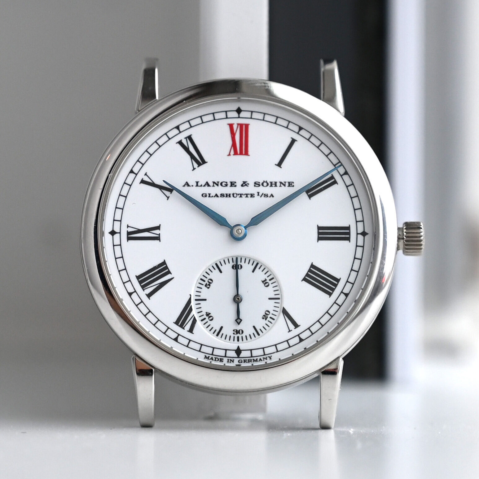A. Lange & S&ouml;hne Langematik Anniversary Edition 302.025 Platinum, White Enamel Dial For Sale